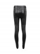 Gothic Style Stretch Leather Fabric Splicing Sexy Micro Transparent Flocking Lace Appliqué Black Leggings