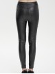 Gothic Style Stretch Leather Fabric Splicing Sexy Micro Transparent Flocking Lace Appliqué Black Leggings