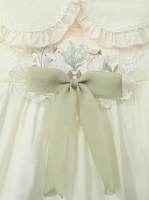 Flower Bell Lake Series Summer Green Pastoral Style Doll Collar Ruffle Lace Check Bowknot Kawaii Fashion Shirt Skirt Set