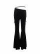 Gothic Style Warm Velvet Fabric Asymmetric Adjustable Waist Tie Black Slightly Transparent Flared Pants