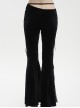 Gothic Style Warm Velvet Fabric Asymmetric Adjustable Waist Tie Black Slightly Transparent Flared Pants