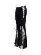 Gothic Style Warm Velvet Fabric Asymmetric Adjustable Waist Tie Black Slightly Transparent Flared Pants