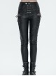 Punk Style Simple Elastic Faux Leather Fabric Side Tie Rope Mesh With Metal Rivet Decoration Black Irregular Daily Trousers