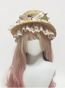 Wild Flowers And Fragrant Grasses Series Elegant Pastoral Style Classic Lolita Sweet 3D Rose Lace Ruffles Straw Hat