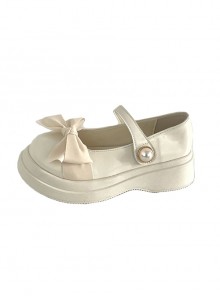 Versatile Daily Cute Satin Bowknot Pearl Button Sweet Lolita Mary Jane Round Toe Thick Sole Uniform Shoes