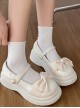 Versatile Daily Cute Satin Bowknot Pearl Button Sweet Lolita Mary Jane Round Toe Thick Sole Uniform Shoes