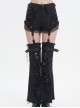 Punk Style Old Fashioned Hole Washed Segmented Stitching Leg Sleeves Black Loose Flared Pants