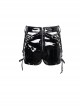 Gothic Style Stretch Patent Leather Fabric Side Cross Lace Stitching Hollow Mesh Sexy Black Daily Shorts