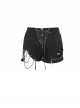 Punk Style Non Elastic Side Slits Ripped Asymmetric Black Raw Edge Denim Shorts