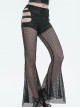 Gothic Style Sexy Stretch Mesh Patchwork Knitted Fabric Side Adjustable Hollow Buckle Black Everyday Flared Pants