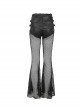 Gothic Style Sexy Stretch Mesh Patchwork Knitted Fabric Side Adjustable Hollow Buckle Black Everyday Flared Pants