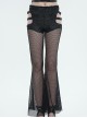 Gothic Style Sexy Stretch Mesh Patchwork Knitted Fabric Side Adjustable Hollow Buckle Black Everyday Flared Pants