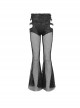 Gothic Style Sexy Stretch Mesh Patchwork Knitted Fabric Side Adjustable Hollow Buckle Black Everyday Flared Pants