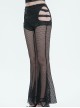 Gothic Style Sexy Stretch Mesh Patchwork Knitted Fabric Side Adjustable Hollow Buckle Black Everyday Flared Pants