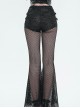 Gothic Style Sexy Stretch Mesh Patchwork Knitted Fabric Side Adjustable Hollow Buckle Black Everyday Flared Pants