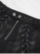 Punk Style Slim Fit Elastic Side Mesh Splicing Twill Fabric Front Center Cross Laces Embellished Black Washed Trousers