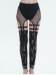 Punk Style Sexy Hollow Knit Stitching Elastic Mesh With Asymmetrical Leg Sleeves Decorated Black Leggings