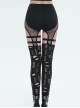 Punk Style Sexy Hollow Knit Stitching Elastic Mesh With Asymmetrical Leg Sleeves Decorated Black Leggings