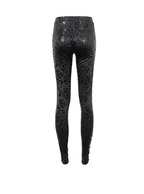 Gothic Style Personalized Five Pointed Star Printed Knitted Fabric With Special Patent Leather Effect Black Daily Leggings