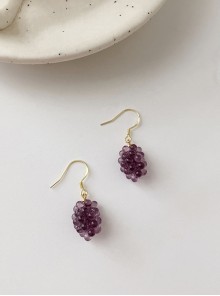 Cute Daily Pastoral Style Fruit Grape Resin Mulberry Kawaii Fashion Silver Ear Hook Earrings