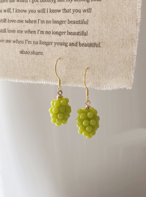 Cute Daily Pastoral Style Fruit Grape Resin Mulberry Kawaii Fashion Silver Ear Hook Earrings