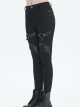 Gothic Style Simple Stretch Twill Fabric Thigh With PU Leather Decoration Black Everyday Skinny Trousers