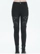 Gothic Style Simple Stretch Twill Fabric Thigh With PU Leather Decoration Black Everyday Skinny Trousers