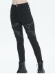 Gothic Style Simple Stretch Twill Fabric Thigh With PU Leather Decoration Black Everyday Skinny Trousers