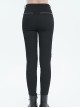 Gothic Style Simple Stretch Twill Fabric Thigh With PU Leather Decoration Black Everyday Skinny Trousers