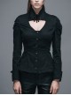 Gothic Style Sexy Hollow Rose Pendant Lapel Lace Black Long Sleeve Stretch Daily Blouse