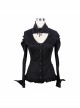 Gothic Style Sexy Hollow Rose Pendant Lapel Lace Black Long Sleeve Stretch Daily Blouse