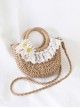 Pastoral Style Versatile Daily Daisy Flower Lace Beach Classic Lolita Crossbody Ring Handle Straw Bag