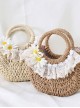 Pastoral Style Versatile Daily Daisy Flower Lace Beach Classic Lolita Crossbody Ring Handle Straw Bag