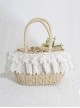 Forest Pastoral Style Vacation Elegant Green Yarn Bowknot Artificial Flowers Classic Lolita Straw Bag