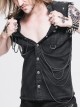 Punk Style Distressed Twill Asymmetric Knitted Sleeveless Raw Edge Gray Lapel Shirt