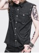 Punk Style Distressed Twill Asymmetric Knitted Sleeveless Raw Edge Gray Lapel Shirt