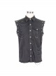 Punk Style Distressed Twill Asymmetric Knitted Sleeveless Raw Edge Gray Lapel Shirt