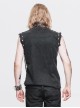 Punk Style Distressed Twill Asymmetric Knitted Sleeveless Raw Edge Gray Lapel Shirt