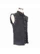 Punk Style Distressed Twill Asymmetric Knitted Sleeveless Raw Edge Gray Lapel Shirt