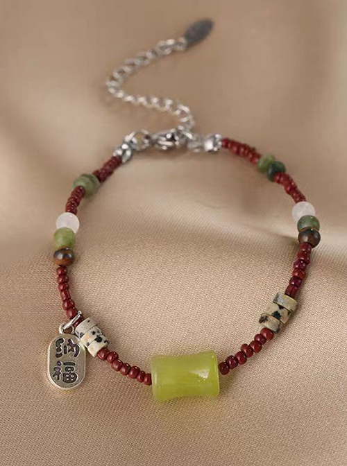 Elegant Cute Daily Chinoiserie Imitation Chalcedony Lucky Fortune Kawaii Fashion Bracelet