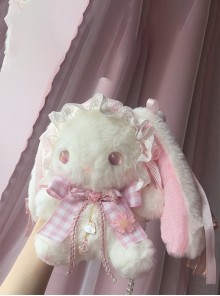 Cute Soft Girl Lace Gorgeous Bowknot Headband Plush Long-Eared Rabbit Doll Sweet Lolita Pearl Crossbody Bag Backpack
