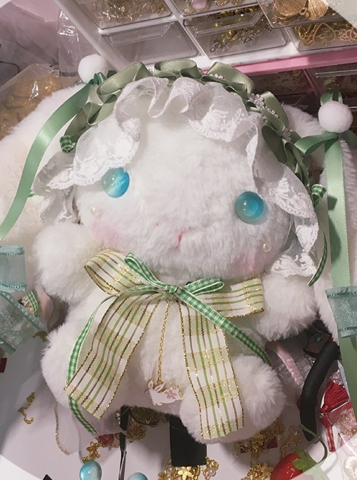 Cute Soft Girl Lace Gorgeous Bowknot Headband Plush Long-Eared Rabbit Doll Sweet Lolita Pearl Crossbody Bag Backpack