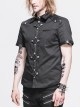 Punk Style Simple Pure Cotton Fabric Front Center Splicing Hot Air Bottom Metal Ring Buckle Design Black Daily Shirt