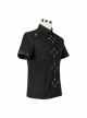 Punk Style Simple Pure Cotton Fabric Front Center Splicing Hot Air Bottom Metal Ring Buckle Design Black Daily Shirt