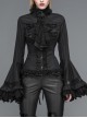 Gothic Style Gorgeous Solid Color Lace Splicing Trumpet Sleeve Ruffled Black Cotton Lace Up Shirt