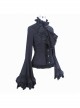 Gothic Style Gorgeous Solid Color Lace Splicing Trumpet Sleeve Ruffled Black Cotton Lace Up Shirt