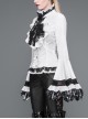 Gothic Style Gorgeous Solid Color Lace Splicing Trumpet Sleeve Ruffled White Cotton Lace Up Shirt