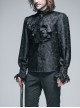 Gothic Style Elegant Shiny Jacquard With Three Dimensional Lace Rose Decoration Black Mock Collar Long Sleeve Shirt