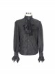 Gothic Style Elegant Shiny Jacquard With Three Dimensional Lace Rose Decoration Black Mock Collar Long Sleeve Shirt