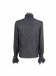 Gothic Style Elegant Shiny Jacquard With Three Dimensional Lace Rose Decoration Black Mock Collar Long Sleeve Shirt